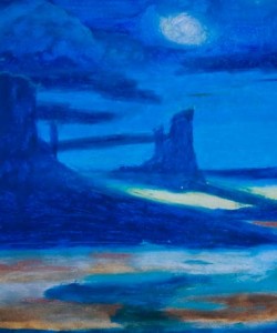 Cobalt Moonlit Dezert Oil Pastel by Sonia Rumzi